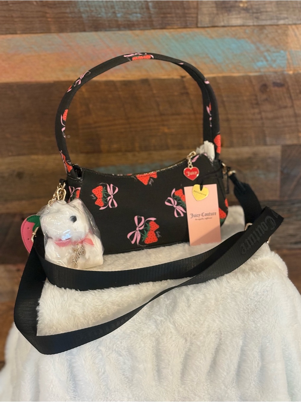Juicy Couture Black Strawberry Print Crossbody Bag